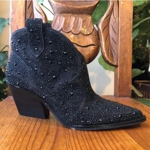 Jessica Simpson black rhinestone cowboy boots cowgirl western ankle bootie